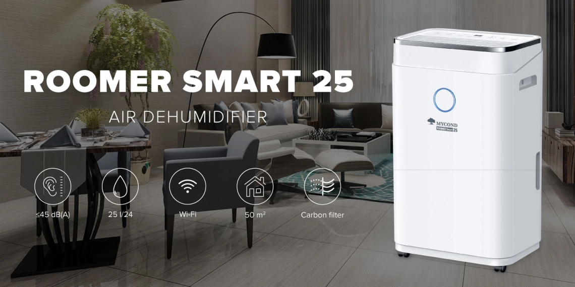 Kompakti ilmankuivain MyCond Roomer Smart 25 suuriin huoneisiin.