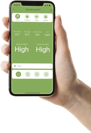 MyCond MVS***-DW -mobiilisovellus ilmanvaihdon ohjaamiseen älypuhelimella.